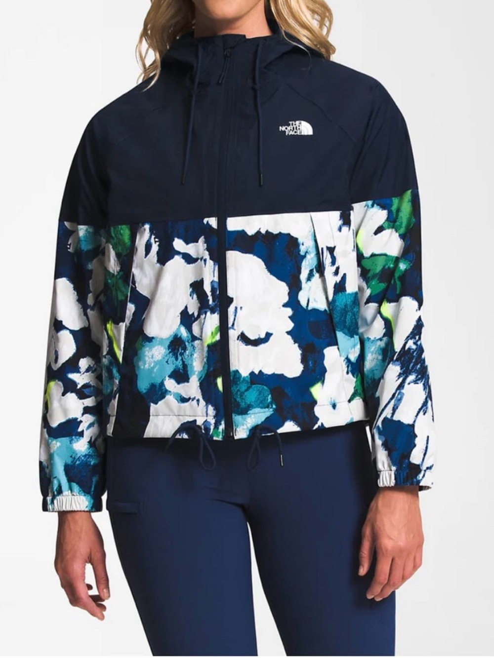 North Face Womens Antora Rain Hoodie Hooded Jacket Blue White Watercolor Small